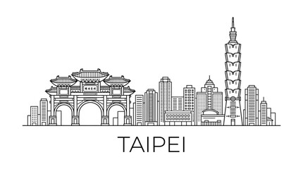 Obraz premium Taipei Skyline: Landmark Buildings, Arch, Modern Architecture, Cityscape Line Art