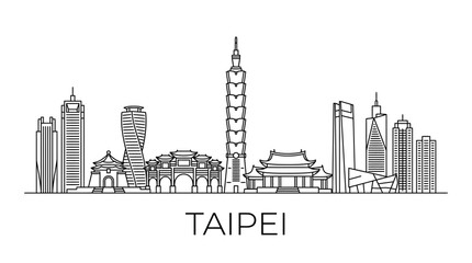 Obraz premium Taipei Skyline Line Art: Iconic Landmarks, Modern Architecture, Asia