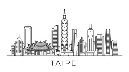 Obraz premium Taipei Skyline Line Art - Iconic Buildings and Traditional Architecture