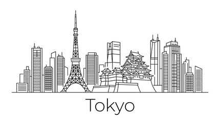 Obraz premium Tokyo Skyline Line Art - Iconic Landmarks and Modern Architecture