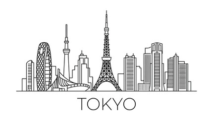 Fototapeta premium Tokyo Skyline Line Art Graphic - Iconic Landmarks