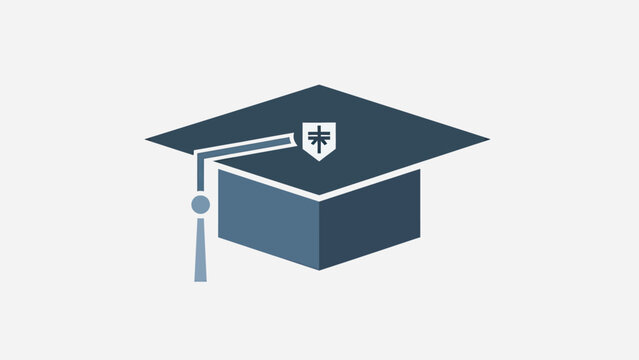 Minimalist graduation cap with a shield emblem and tassel