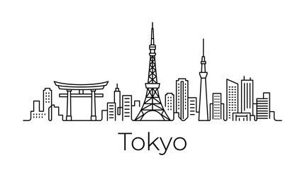 Fototapeta premium Tokyo Skyline Outline: Torii Gate, Tokyo Tower, Skytree, Modern Architecture