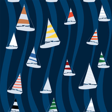 Yacht marine seamless pattern, vector illustration