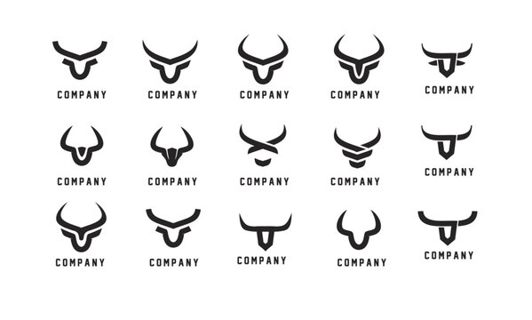 Bull Head Logo Collection: Strong Animal Horns Design for Company Branding