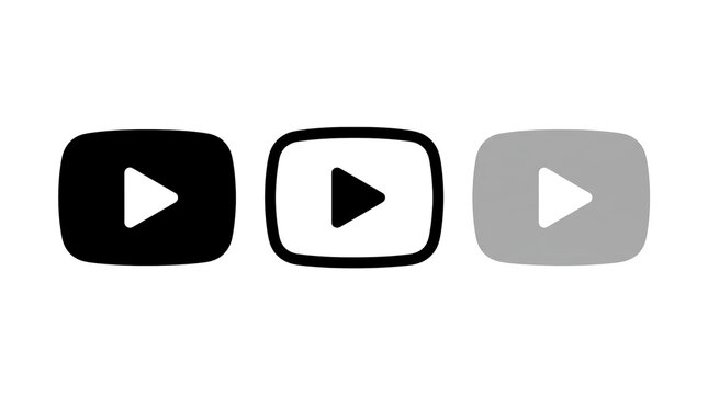 Play button icon collection. Video playback symbol set. Transparent media control element. Clean vector illustration