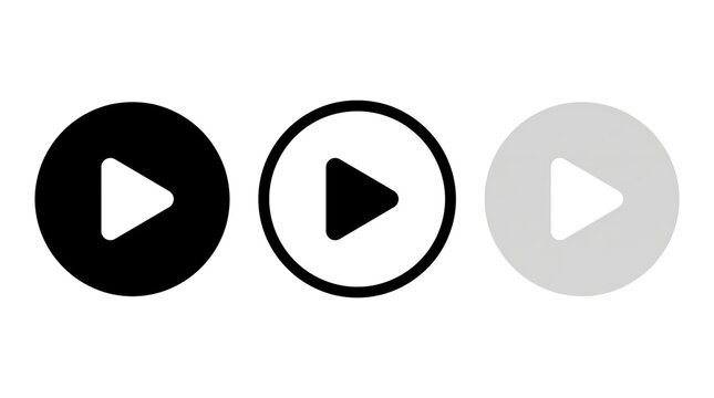 Play button icon collection. Media playback control symbol. Transparent video player element. Clean vector illustration