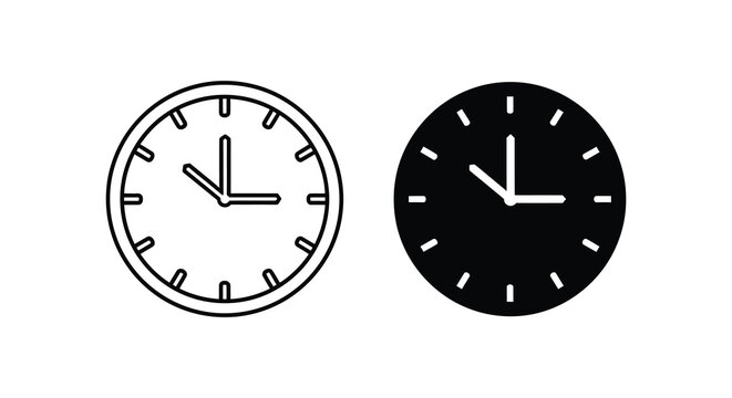 Two wall clocks with hands pointing to ten o clock black and white silhouette