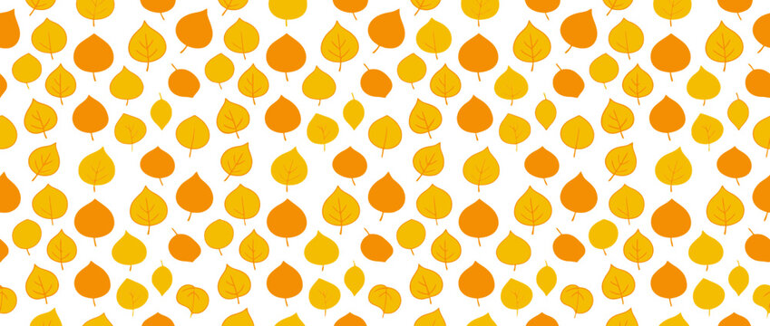 Seamless autumn leaves pattern. Yellow and orange foliage, white background. Fall season design.