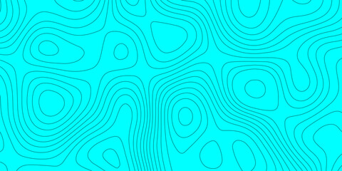 Abstract topographic map background with cyan, turquoise color and black elevation contour lines, seamless geographic terrain grid pattern mountain relief texture for graphic design.  © Abu Bokkor Siddique