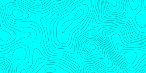 Abstract topographic map background with cyan, turquoise color and black elevation contour lines, seamless geographic terrain grid pattern mountain relief texture for graphic design.  © Abu Bokkor Siddique
