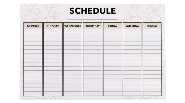 Weekly paper schedule planner featuring a clean floral design for organizing daily tasks and appointments