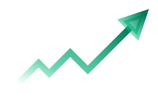 Green upward zigzag arrow fading tail growth rising profit trend element