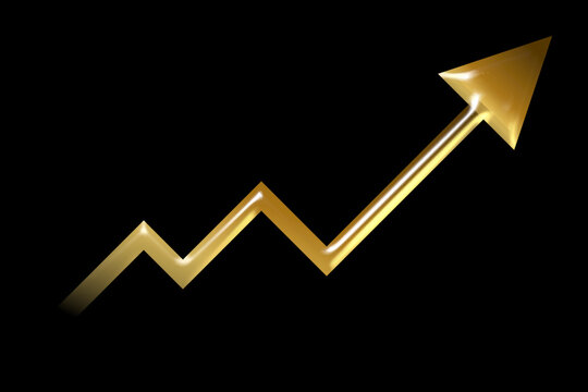 Luxury 3D emerald metallic fading zigzag upward arrow emerging profit trend