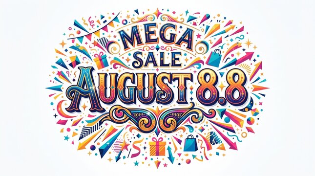Mega sale august 88 promotional banner isolated on white background