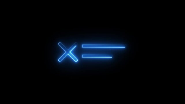 Neon blue equal sign and crossed out sign animation on a black background.