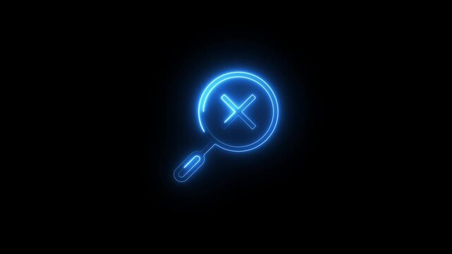 Neon light zoom out icon with cross symbol glowing on dark background animation graphic.