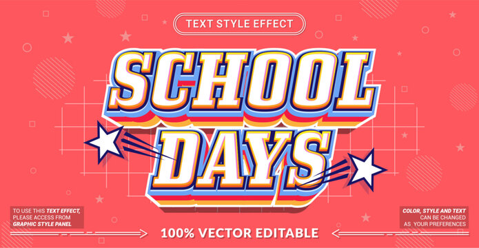 Editable School Days text effect with colorful retro 3D lettering inspired by classroom fun and student life. Perfect for education,  events, posters, banners, and creative designs.