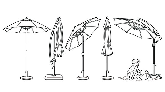 drawing of patio umbrella Cantilever | Wind Resistant, 360 Rotation | Commercial Grade | Sunbrella Canvas Teal This California Umbrella BA 908 model is an exciting cantilever umbrella that opens up tremendous possibilities for any space Patio Umbrella Icon Stock Illustrations
