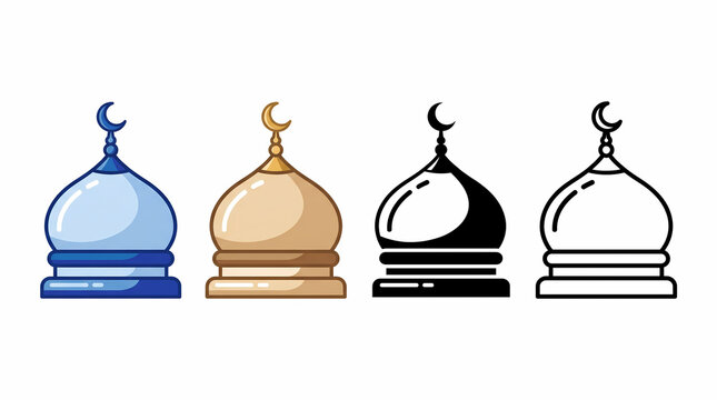Islamic mosque dome vector. Crescent dome illustration collection. Transparent religious architecture element. Clean vector icon set