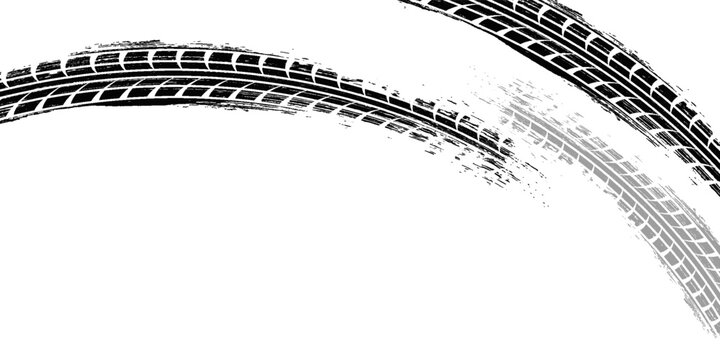 Vector illustration of winding car tire tread marks on a white background. Perfect for automotive design projects