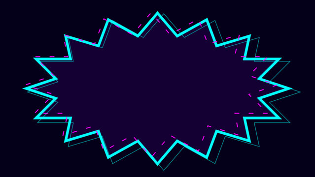 Cyberpunk neon glitch jagged starburst badge glowing futuristic border frame