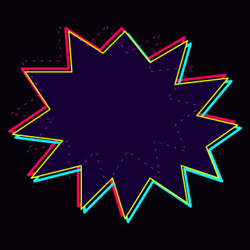 Cyberpunk neon glitch comic explosion shape holographic badge sticker