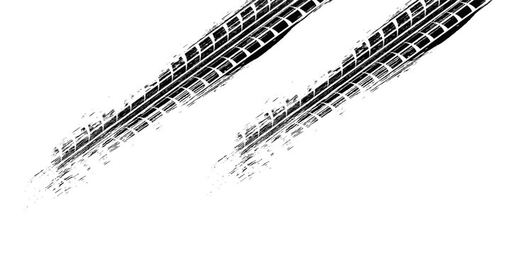 Vector illustration of winding car tire tread marks on a white background. Perfect for automotive design projects