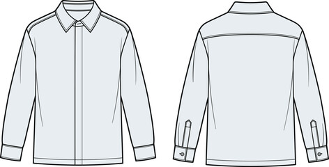 Mens long sleeve button down shirt fashion technical sketch vector template front and back view © Md Atiar Rahman