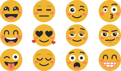 Naklejka premium Cute Yellow Emoji Face Icon Vector Collection