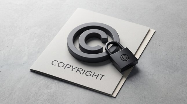 Copyright symbol with a padlock on a paper document representing intellectual property protection with security