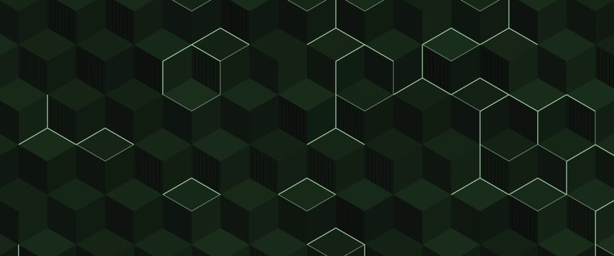 Isometric cube pattern with connecting lines a dark green geometric vector illustration cubes geometry patterns grid abstract shape shapes