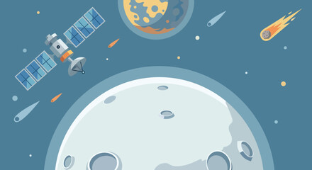 Space exploration vector illustration set featuring rocket, satellites, lunar lander, planets, and astronomy elements. Modern flat design isolated on white background, perfect for science education, a © Fahmi