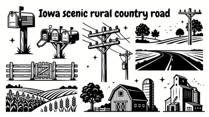 rural road in iowa featuring paved country highways wooden fences roadside mailboxes utility poles grain fields and traditional midwestern farmland creating an authentic agricultural transportation © samira