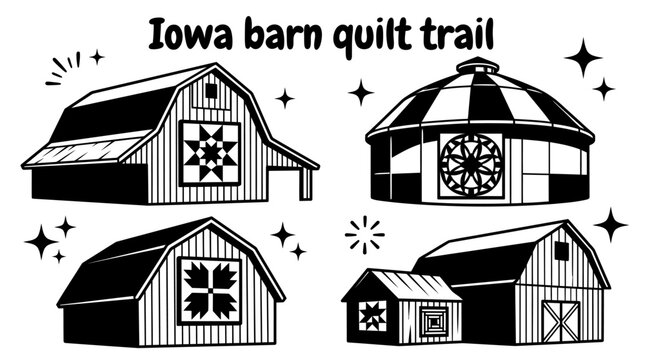 barn quilt collection in iowa featuring decorative geometric quilt patterns mounted on traditional wooden barns celebrating rural craftsmanship agricultural heritage vector