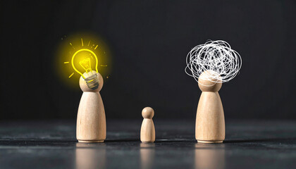 Fototapeta premium Wooden Figurines with Light Bulb and Question Marks