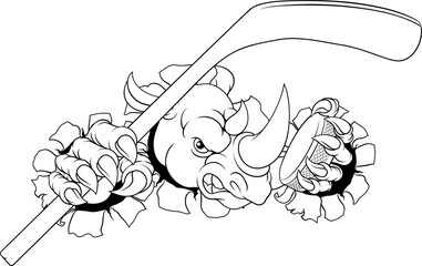 A rhino or rhinoceros ice hockey tough cartoon sports mascot © Christos Georghiou