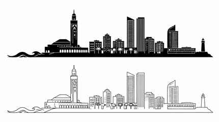 Fototapeta premium Casablanca city skyline silhouette with Hassan II Mosque