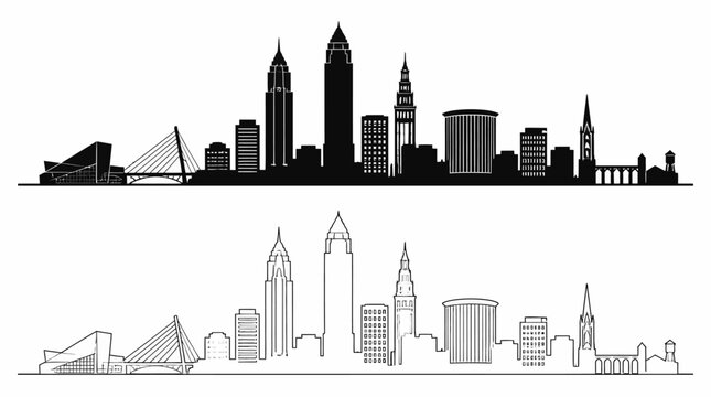 Cleveland Skyline Silhouette and Outline Vector Illustration