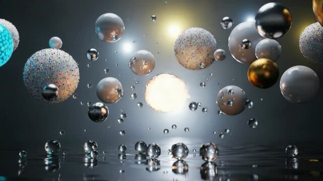 Bubbles rising in water with sparkles and reflections light
