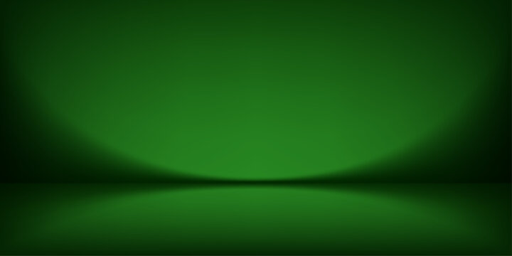 Abstract emerald green studio backdrop featuring geometric podium stage. Vector background with smooth gradient lighting for modern product mockups