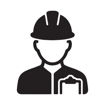 Construction engineer worker icon with hard hat and clipboard engineer construction clipboard supervisor