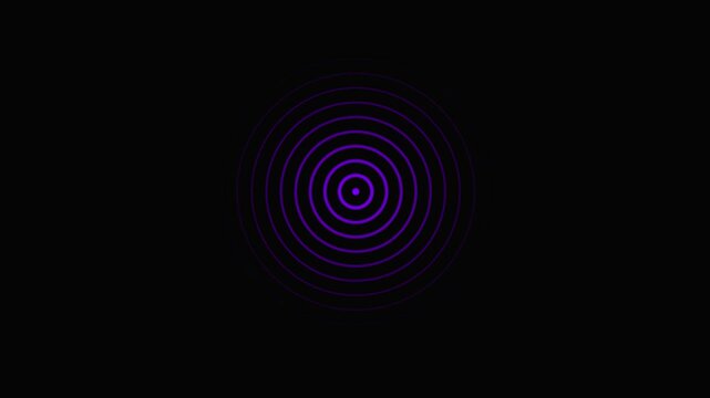 Purple concentric circles pulsing animation on black background, minimalist motion loop abstract pulse