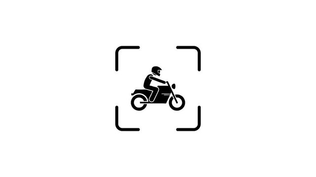 Motorcycle icon digital scanning animation with green laser light tracking for identification security concept.