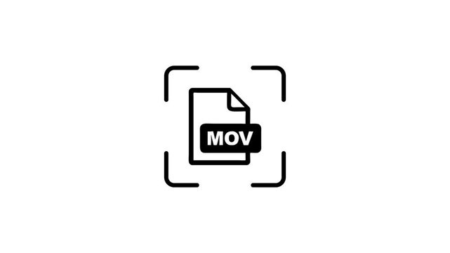 Animation showing digital file scanning process featuring mov format icon on white background.