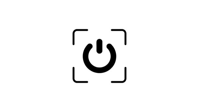 Animation of digital power button icon with scanning laser effect for biometric authentication software.
