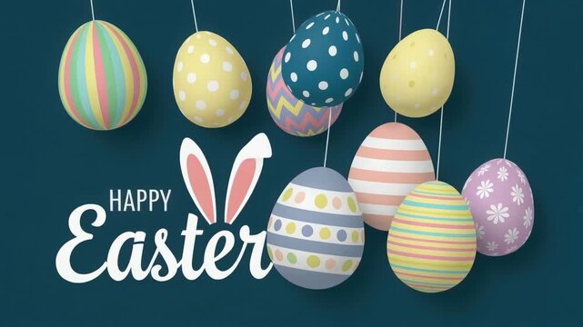Easter celebration with colorful eggs chocolate basket and ribbons