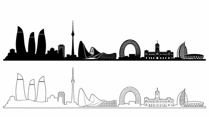 Obraz premium Baku city skyline silhouette vector illustration, modern urban landscape
