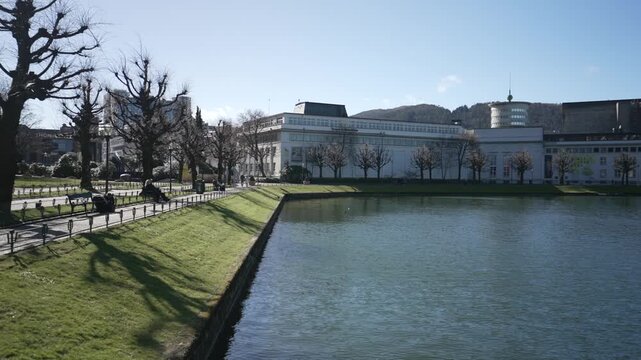 View of Kode Art Museum - Lysverket from Lille Lundgegardsvannet park on a sunny day, Bergen, Vestland, Norway, Scandinavia, Europe