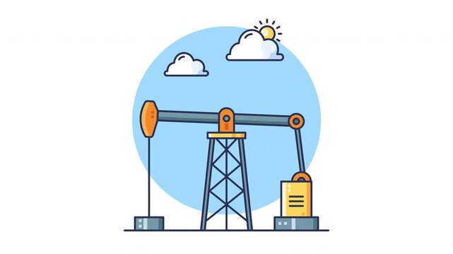 Oil derrick pumpjack extraction machinery operating in industrial field Animated Icon Style. Seamless Looping Animation with Alpha Channel